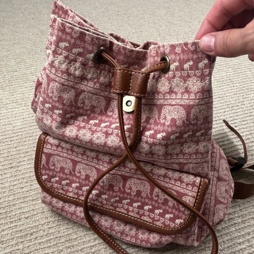 Elephant Print Backpack Purse Small/Medium Pink Boho‎ Festival Hippie
